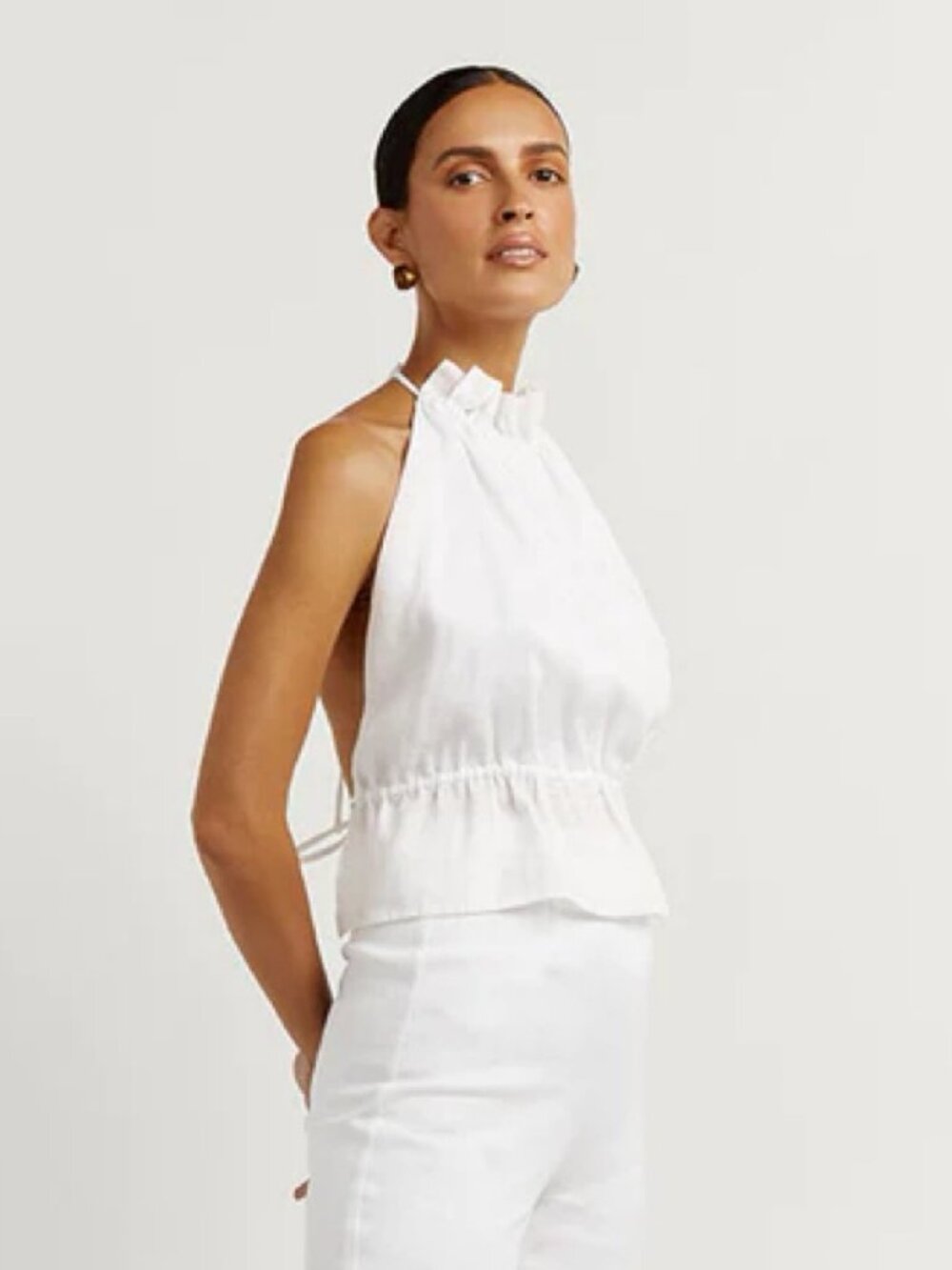 DISSH Aisle White Ramie Backless Tie Top - Picture 2 of 9